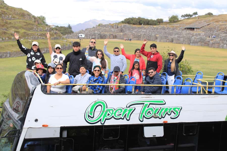 Open-top bus in the city of Cusco, 3-hour tour with panoramic views - Seeing Sacsayhuamán, Pucapucara, and Qenqo from the upper deck